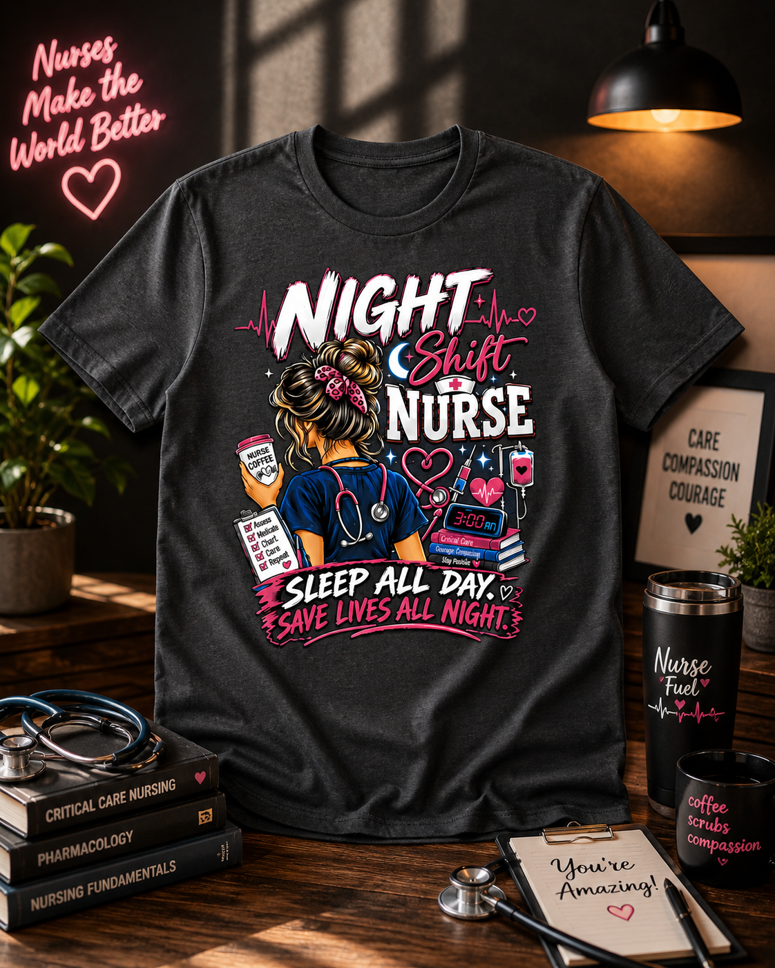 Night Shift Nurse Graphic T-Shirt ⭐