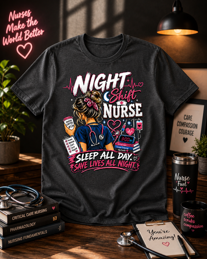 Night Shift Nurse Graphic T-Shirt ⭐