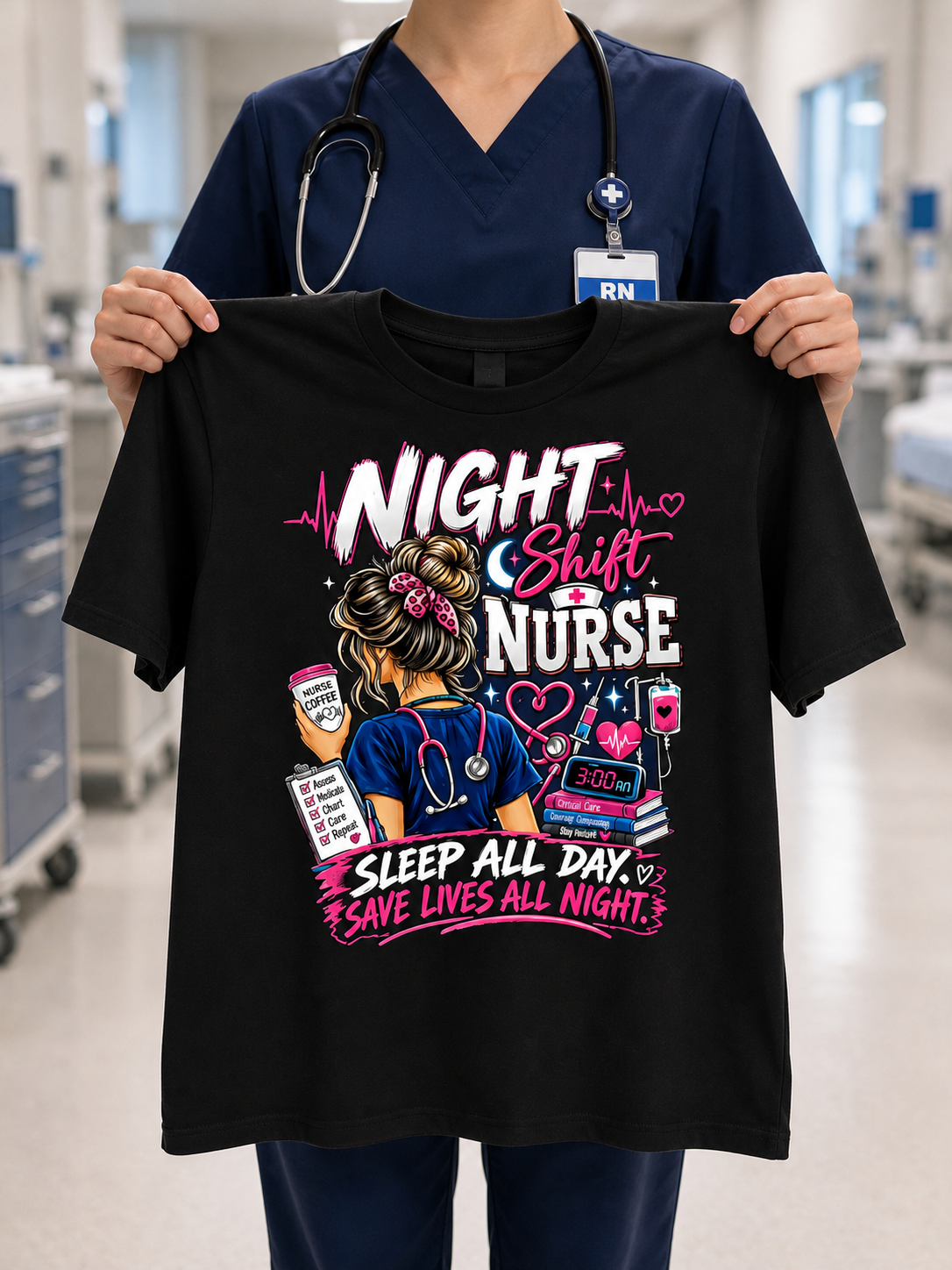Night Shift Nurse Graphic T-Shirt ⭐
