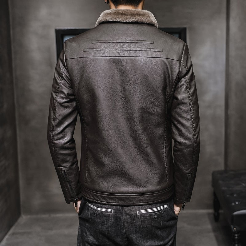 Veste en Cuir pour Homme avec Col en Fourrure